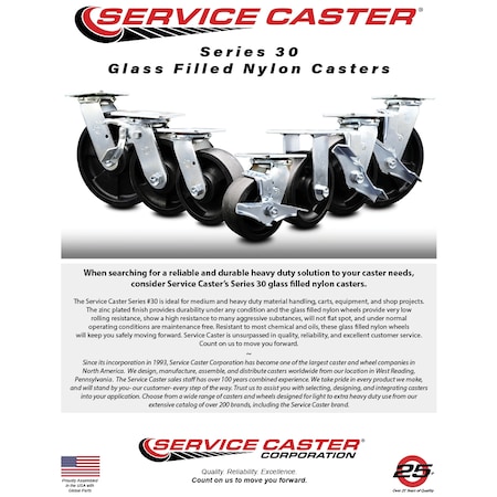 Service Caster 3.25 Inch Glass Filled Nylon Wheel Rigid Caster with Ball Bearing SCC-30R3420-GFNB